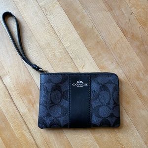 COACH wristlet, signature canvas print, black and charcoal gray NWOT